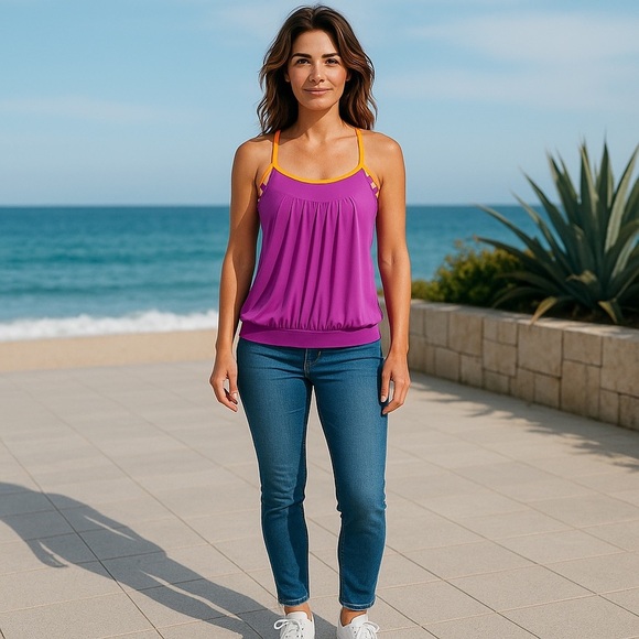 𝅺LANDS End Sport top With Built In Support Bra Size 4 Gorgeous 🥰 - Picture 1 of 15